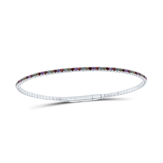 14kt White Gold 1 Cttw Round Natural Gem Multicolor Sapphire Tennis Bangle