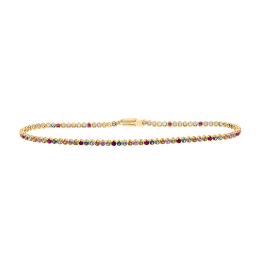 14kt Yellow Gold 2 1/2 Cttw Round Natural Gem Multicolor Sapphire Tennis Bracelet, Length: 7 Inch
