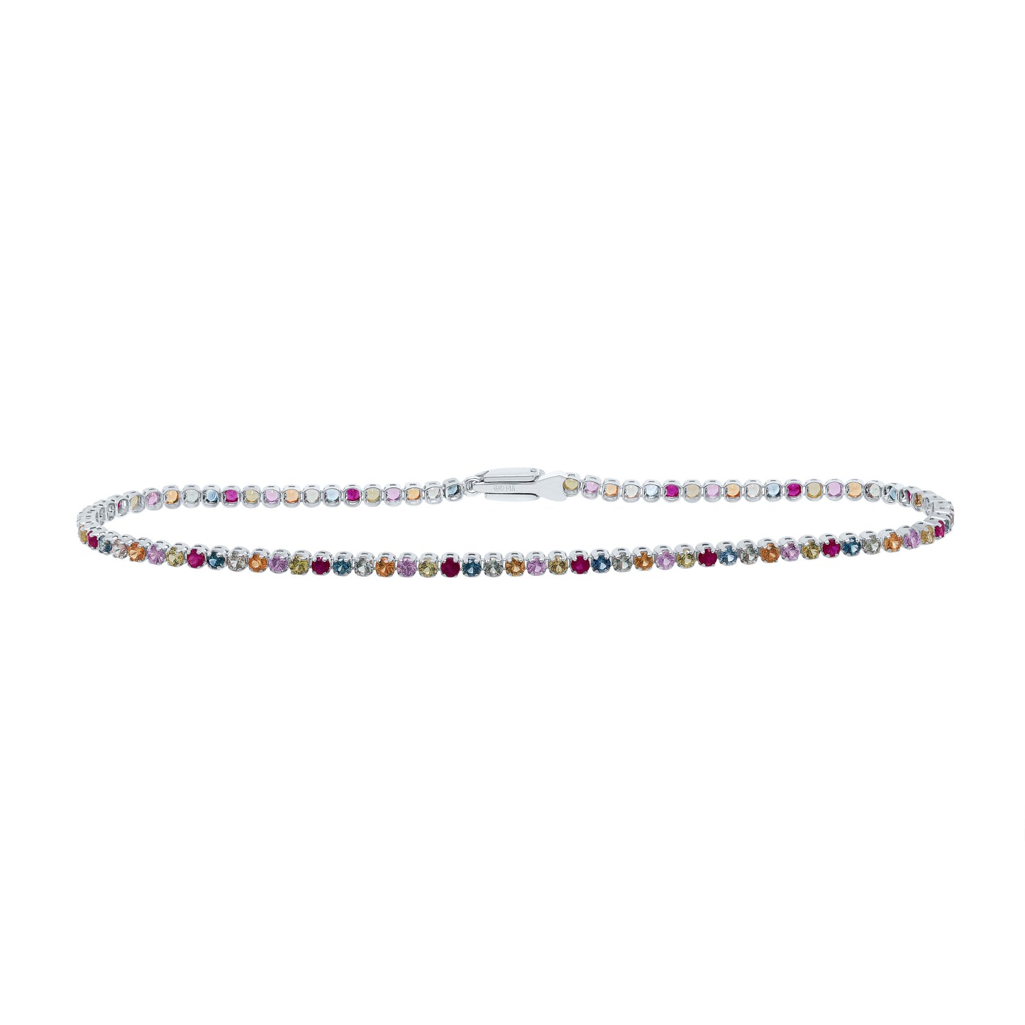 14kt White Gold 2 1/2 Cttw Round Natural Gem Multicolor Sapphire Tennis Bracelet, Length: 7 Inch