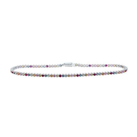 14kt White Gold 2 1/2 Cttw Round Natural Gem Multicolor Sapphire Tennis Bracelet, Length: 7 Inch