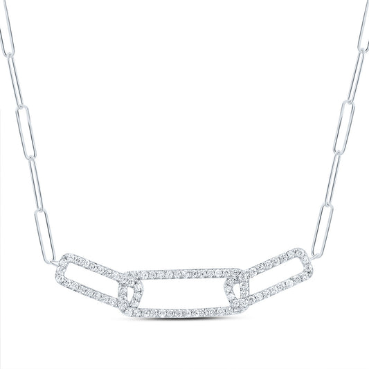 14kt White Gold 1/3 Cttw Diamond Ana M Fashion Paper Clip Necklace, Length: 18 Inch