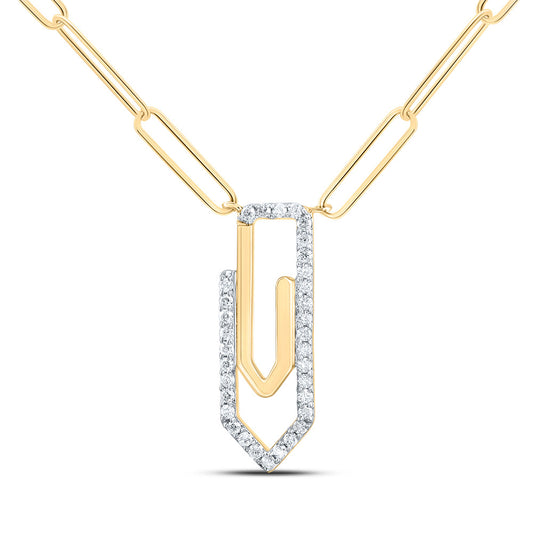 10kt Yellow Gold 1/6 Cttw Diamond Fashion Paper Clip Necklace, Length: 18 Inch