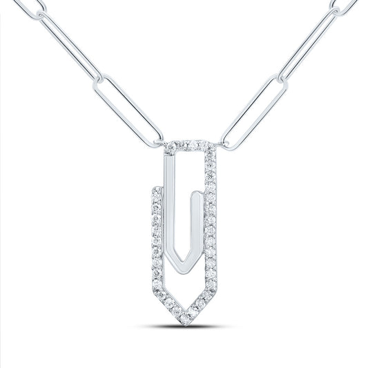 10kt White Gold 1/6 Cttw Diamond Fashion Paper Clip Necklace, Length: 18 Inch