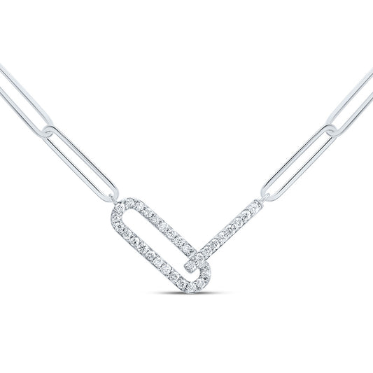 10kt White Gold 1/5 Cttw Diamond Fashion Paper Clip Necklace, Length: 18 Inch