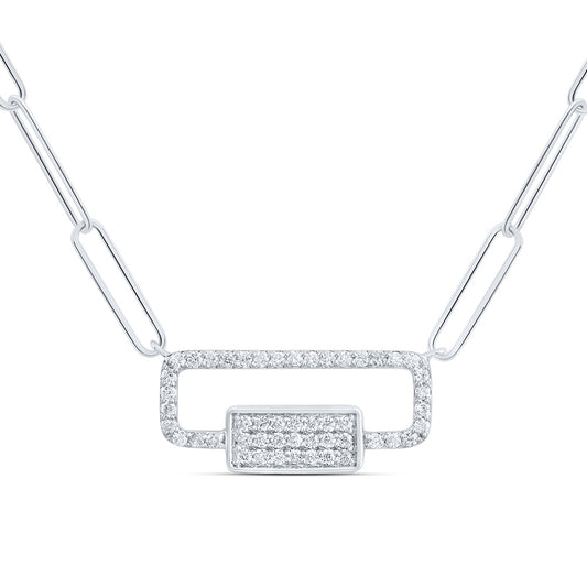 10kt White Gold 1/4 Cttw Diamond Fashion Paper Clip Necklace, Length: 18 Inch