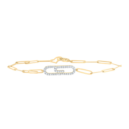 14kt Yellow Gold 1/4 Cttw Diamond Ana M Fashion Paper Clip Bracelet, Length: 7 Inch