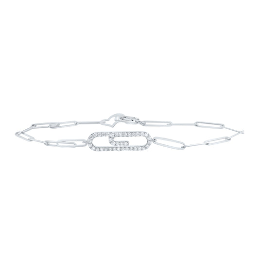 14kt White Gold 1/4 Cttw Diamond Ana M Fashion Paper Clip Bracelet, Length: 7 Inch