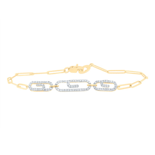 10kt Yellow Gold 1/2 Cttw Diamond Fashion Paper Clip Bracelet, Length: 7 Inch