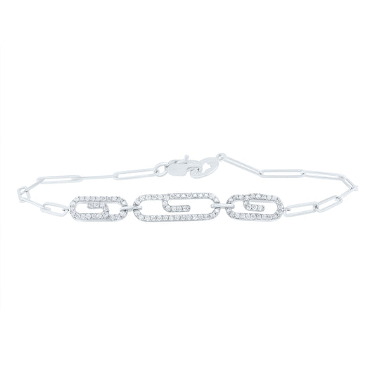 10kt White Gold 1/2 Cttw Diamond Fashion Paper Clip Bracelet, Length: 7 Inch