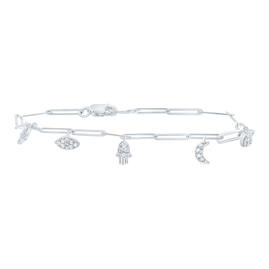 10kt White Gold 1/5 Cttw Diamond Fashion Paper Clip Bracelet, Length: 7 Inch