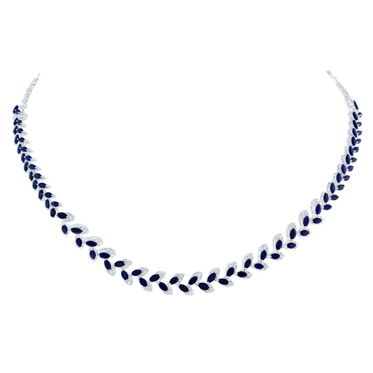 14kt White Gold 1 1/4 Cttw Natural Diamond Ana M 7 5/8 Cttw-Marquise Blue Sapphire Natural Gem Fashion Necklace, Length: 16 Inch