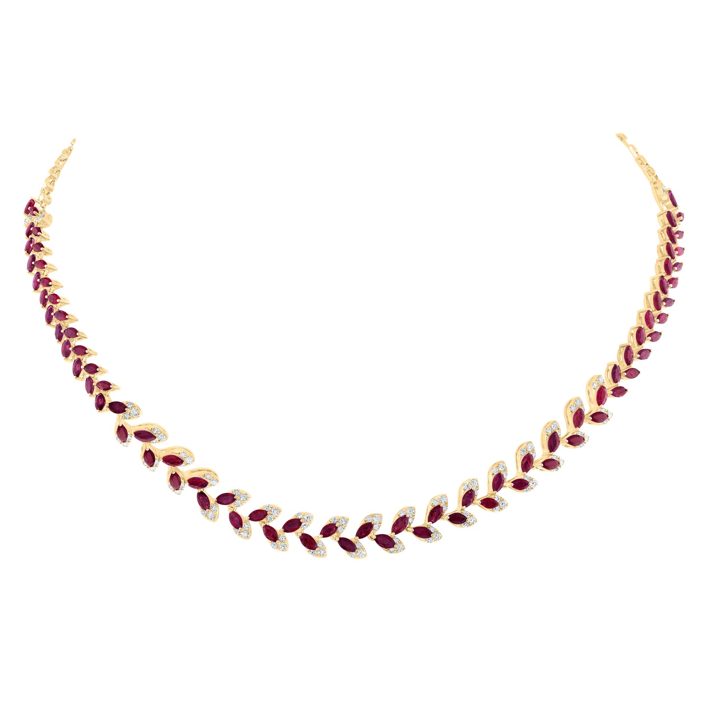 14kt Yellow Gold 1 1/4 Cttw Natural Diamond Ana M 6 1/2 Cttw-Marquise-ruby Natural Gem Fashion Necklace, Length: 16 Inch