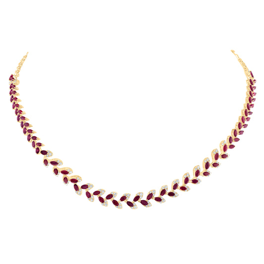 14kt Yellow Gold 1 1/4 Cttw Natural Diamond Ana M 6 1/2 Cttw-Marquise-ruby Natural Gem Fashion Necklace, Length: 16 Inch