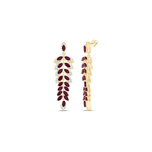 14kt Yellow Gold 5/8 Cttw Natural Diamond Ana M 2 3/4 Cttw-Marquise-ruby Natural Gem Dangling Earring