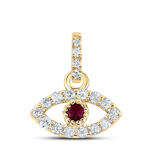 14kt Yellow Gold 1/12 Cttw Natural Diamond Ana M and 1.7mm Round Ruby Natural Gem Eye Pendant