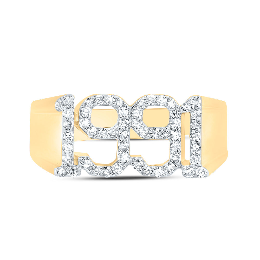 10kt Yellow Gold 3/8 Cttw Diamond " 1991" Mens Ring, Men Size: 8-12