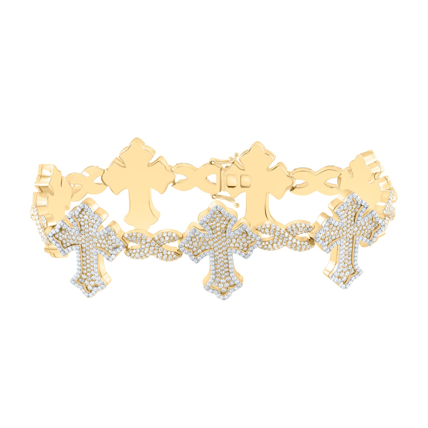 14K Yellow Gold 8 1/4Cttw Natural Diamond Infinity Cross Mens Bracelet (8.50 Inch)
