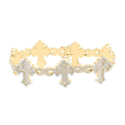 14K Yellow Gold 8 1/4Cttw Natural Diamond Infinity Cross Mens Bracelet (8.50 Inch)