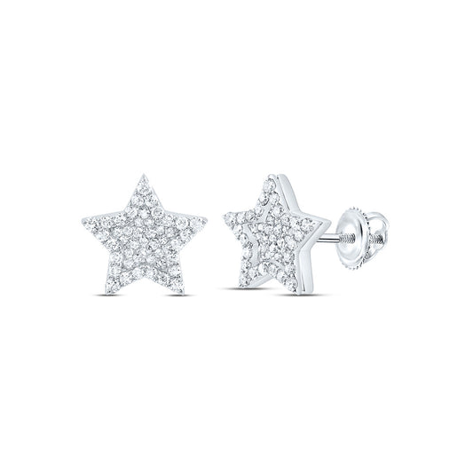 10kt White Gold 3/4 Cttw Diamond Star Mens Stud Earring