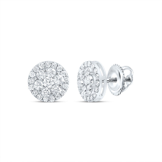 10kt White Gold 1 3/8 Cttw Diamond Round Flower Stud Earring