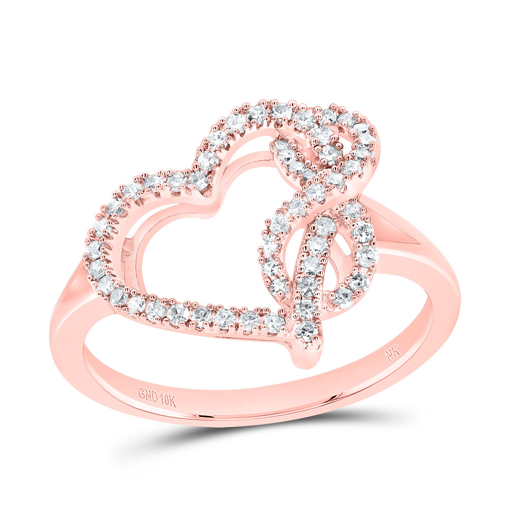 10kt Rose Gold 1/4 Cttw Natural Diamond Fashion Infinity Heart Wedding Engagement Anniversary Ring, Women Size: 5-9