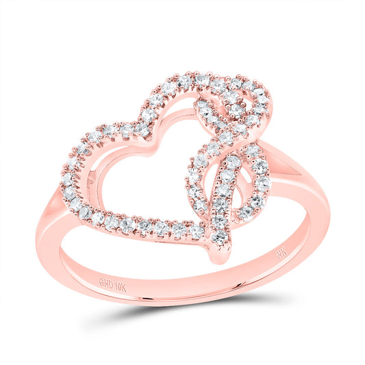 10kt Rose Gold 1/4 Cttw Natural Diamond Fashion Infinity Heart Wedding Engagement Anniversary Ring, Women Size: 5-9