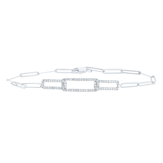 14kt White Gold 3/8 Cttw Diamond Ana M Fashion Paper Clip Bracelet, Length: 7 Inch