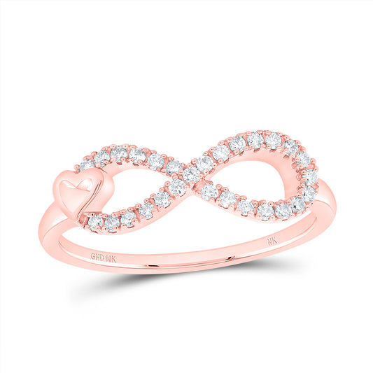 10kt Rose Gold 1/6 Cttw Natural Diamond Fashion Infinity Heart Wedding Engagement Anniversary Ring, Women Size: 5-9