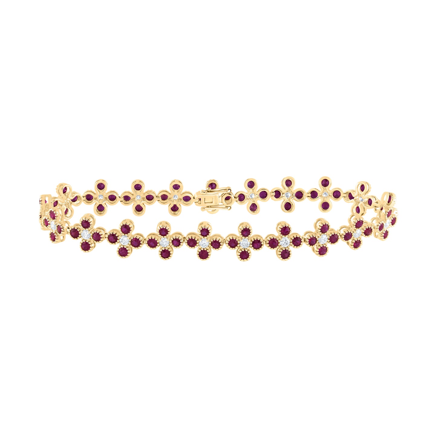 14kt Yellow Or White Gold Diamond Ana M Round Natural Gem Clover Bracelet, Length: 7 Inch