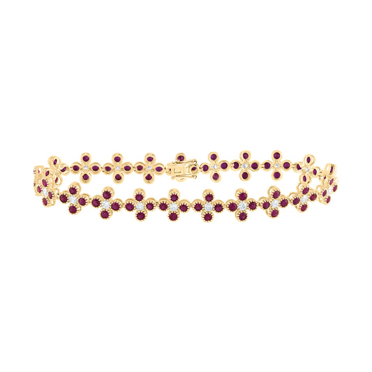 14kt Yellow Or White Gold Diamond Ana M Round Natural Gem Clover Bracelet, Length: 7 Inch