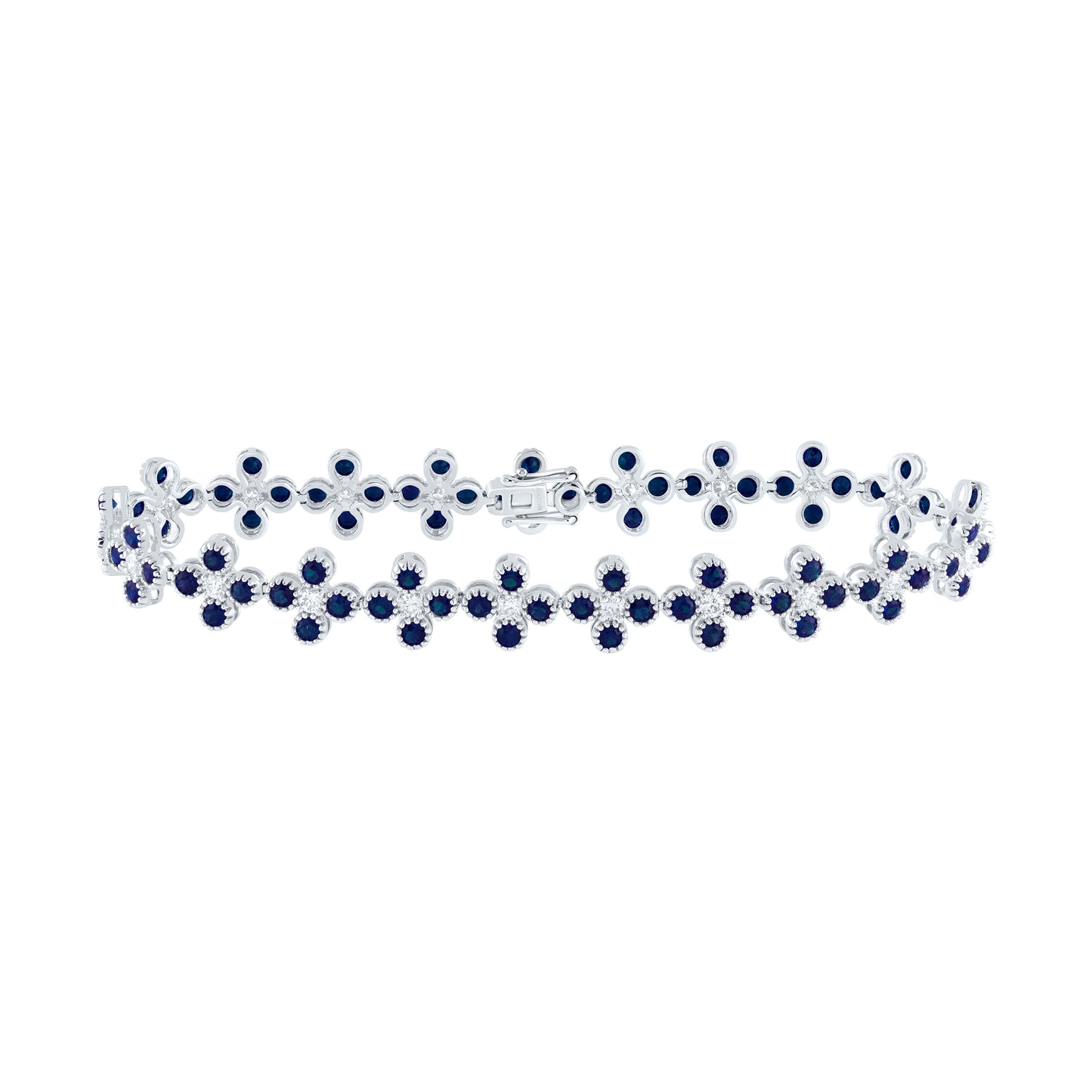 14kt Yellow Or White Gold Diamond Ana M Round Natural Gem Clover Bracelet, Length: 7 Inch