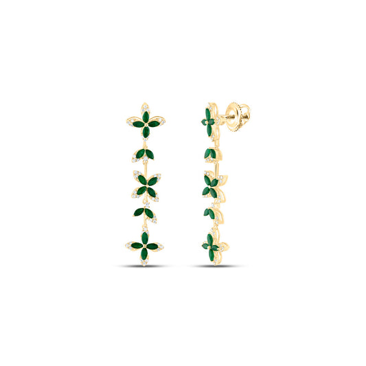 14kt Yellow Gold 1/2 Cttw Diamond Ana M 2 1/2 Cttw-Marquise Emerald Natural Gem Dangling Earring