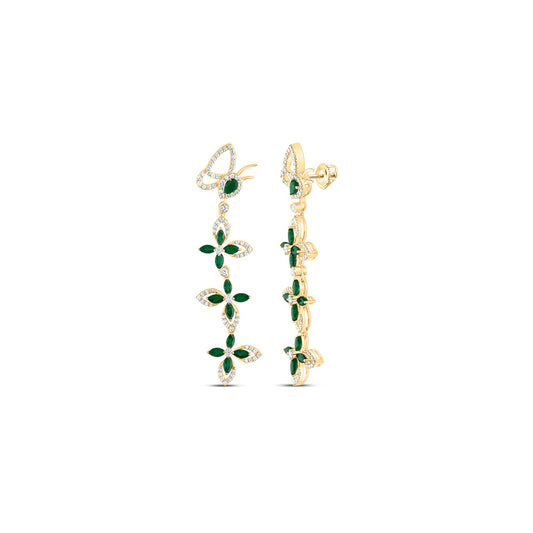 14kt Yellow Gold 7/8 Cttw Diamond Ana M 2 Cttw-mq-em, 1/3 Cttw Pear em, Natural Gem Dangling Earring
