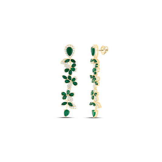 14kt Yellow Gold 3/4 Cttw Diamond Ana M 7/8 Cttw-mq-em, 3 1/3 Cttw Pear em, Natural Gem Dangling Earring