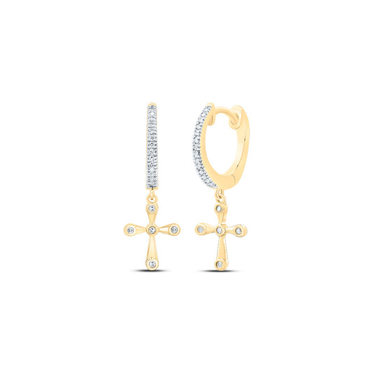 10kt Yellow Gold 1/8 Cttw Diamond Cross Dangling Earring
