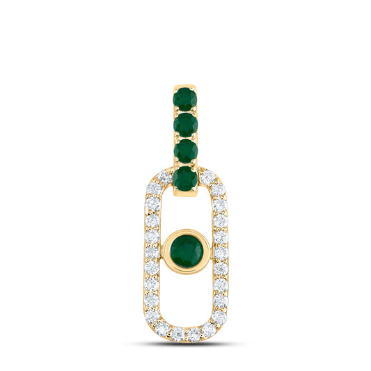 14kt Yellow Gold 1/5 Cttw Diamond Ana M and 1/4 Cttw Round Emerald Natural Gem Paper Clip Pendant