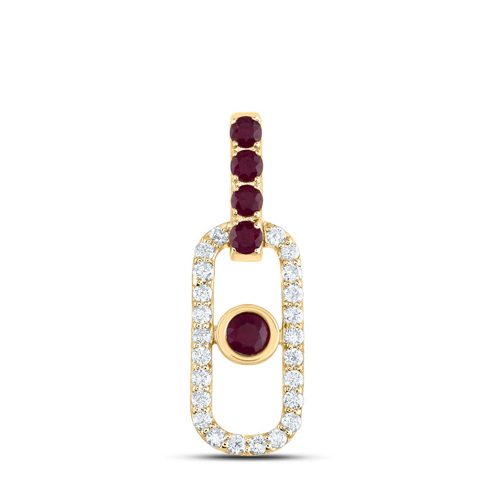 14kt Yellow Gold 1/5 Cttw Diamond Ana M and 1/3 Cttw Round Ruby Natural Gem Paper Clip Pendant