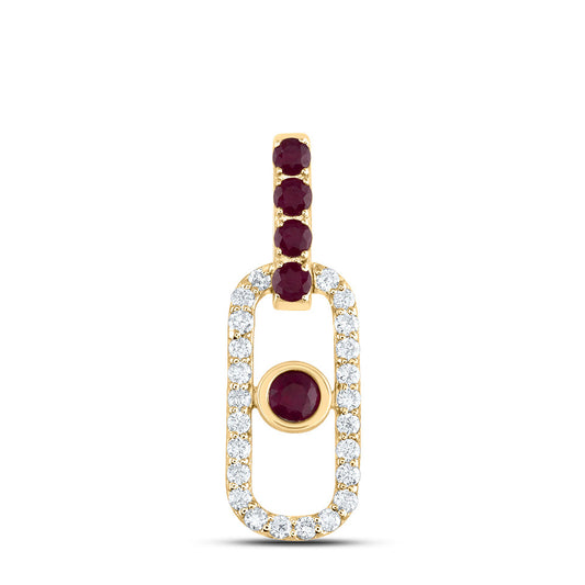 14kt Yellow Gold 1/5 Cttw Diamond Ana M and 1/3 Cttw Round Ruby Natural Gem Paper Clip Pendant