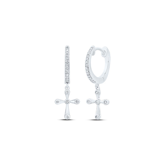 10kt White Gold 1/8 Cttw Diamond Cross Dangling Earring