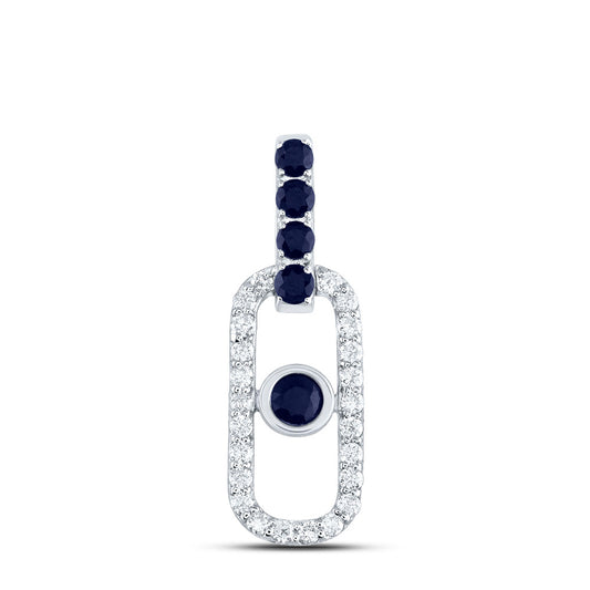 14kt White Gold 1/5 Cttw Diamond Ana M and 1/3 Cttw Round Blue Sapphire Natural Gem Paper Clip Pendant