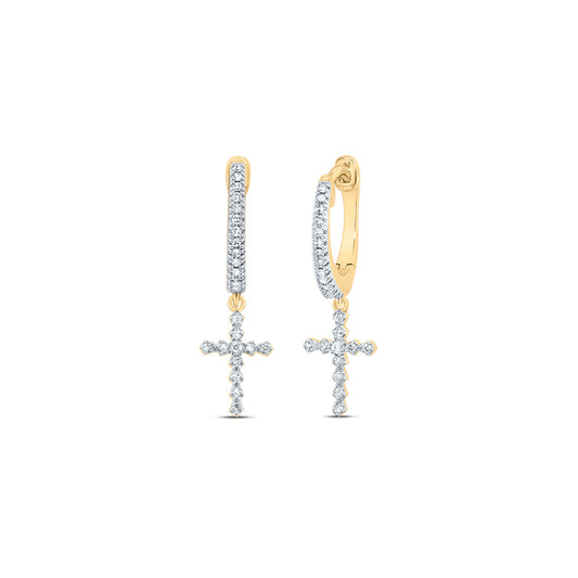 10kt Yellow Gold 1/6 Cttw Diamond Cross Dangling Earring