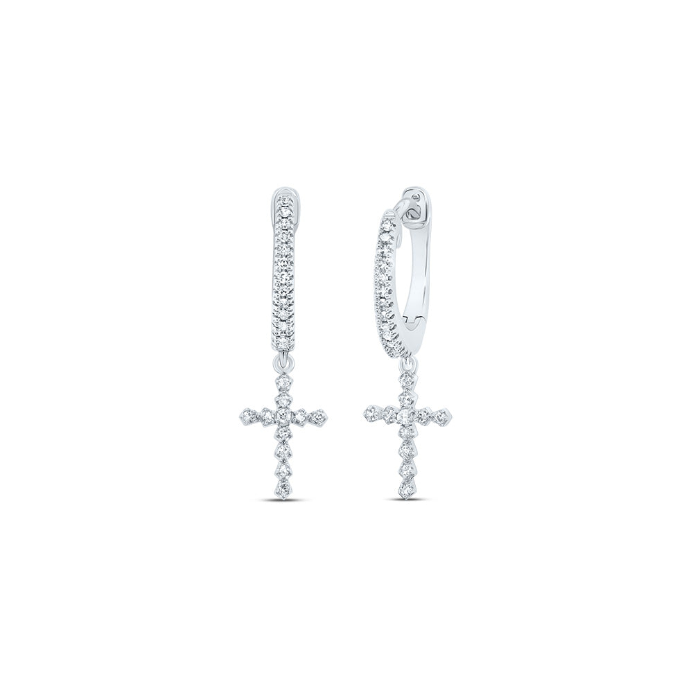 10kt White Gold 1/6 Cttw Diamond Cross Dangling Earring