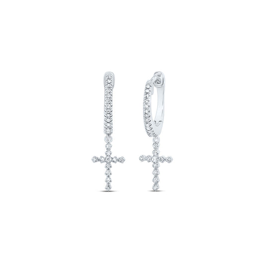 10kt White Gold 1/6 Cttw Diamond Cross Dangling Earring
