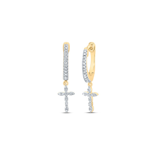 10kt Yellow Gold 1/8 Cttw Diamond Cross Dangling Earring