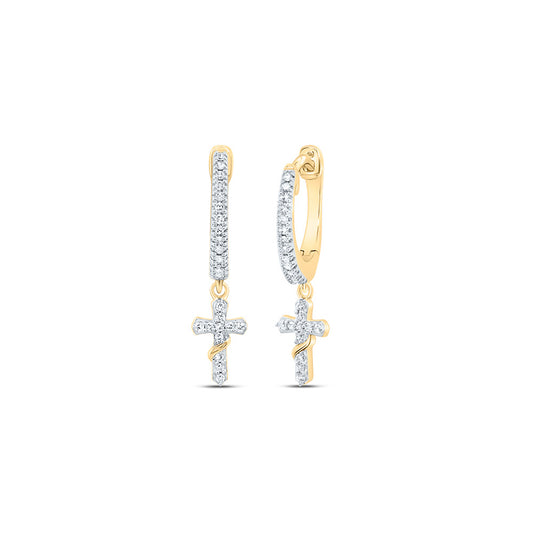 10kt Yellow Gold 1/6 Cttw Diamond Cross Dangling Earring