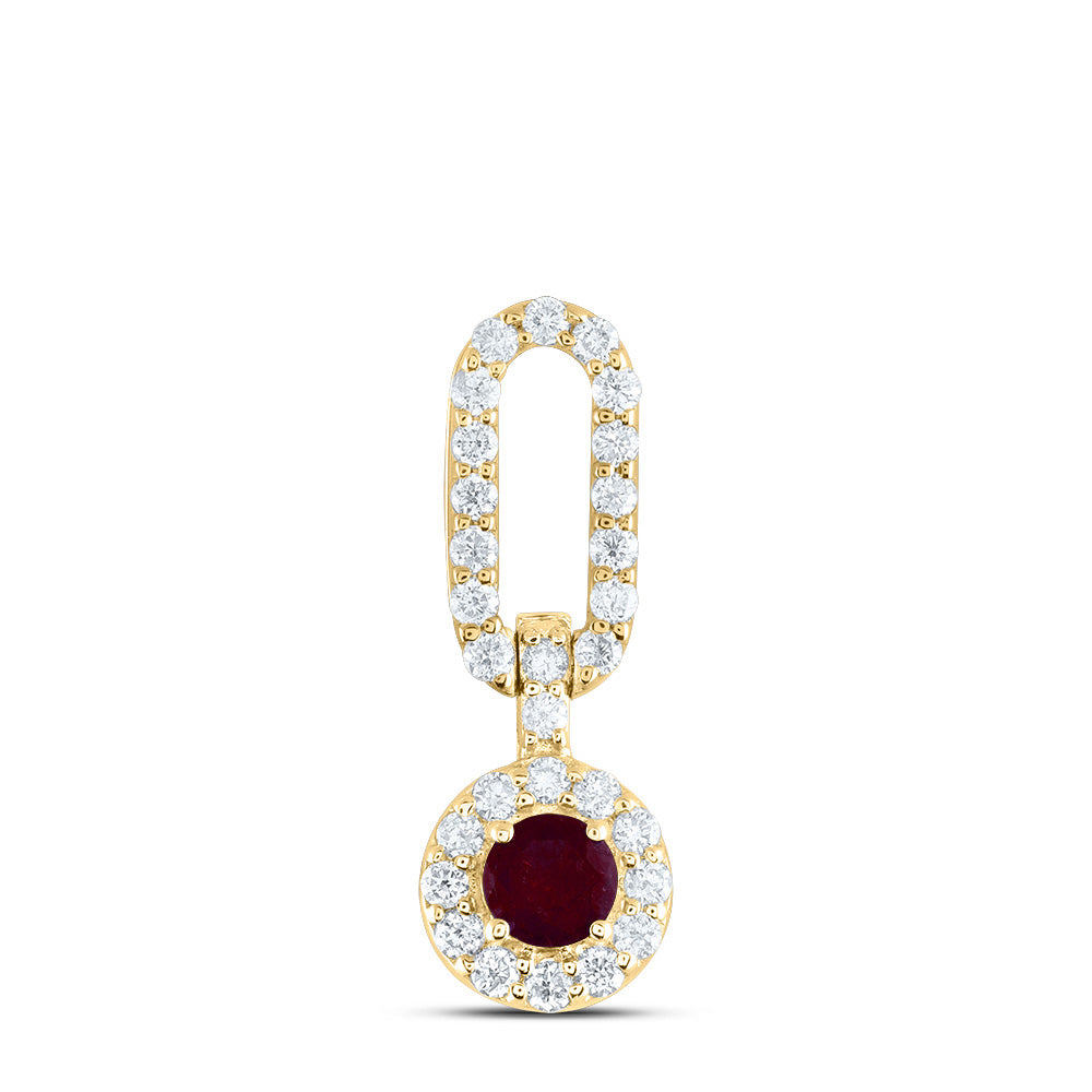 14kt Yellow Gold 1/6 Cttw Diamond Ana M and 1/8 Cttw Round Ruby Natural Gem Paper Clip Pendant