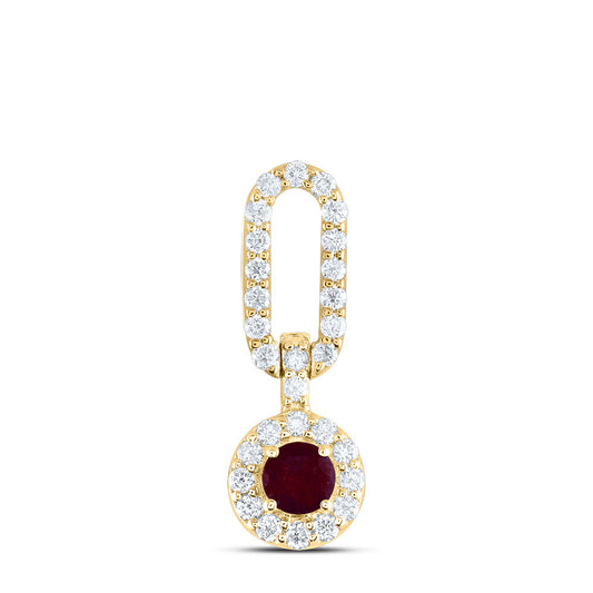 14kt Yellow Gold 1/6 Cttw Diamond Ana M and 1/8 Cttw Round Ruby Natural Gem Paper Clip Pendant