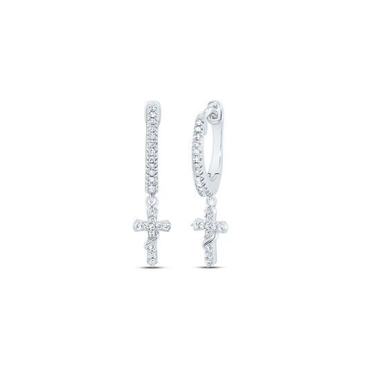 10kt White Gold 1/6 Cttw Diamond Cross Dangling Earring