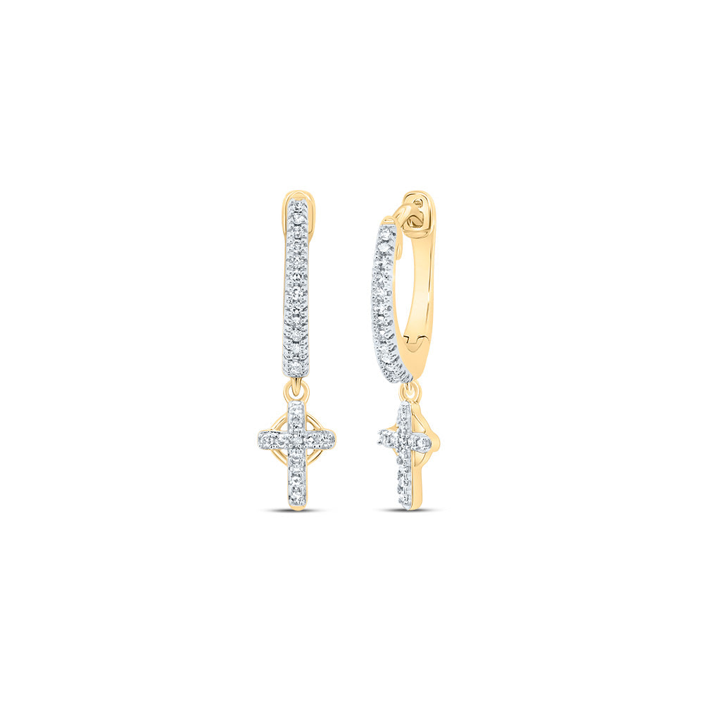 10kt Yellow Gold 1/6 Cttw Diamond Cross Dangling Earring