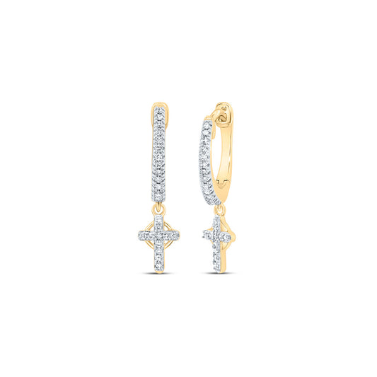 10kt Yellow Gold 1/6 Cttw Diamond Cross Dangling Earring